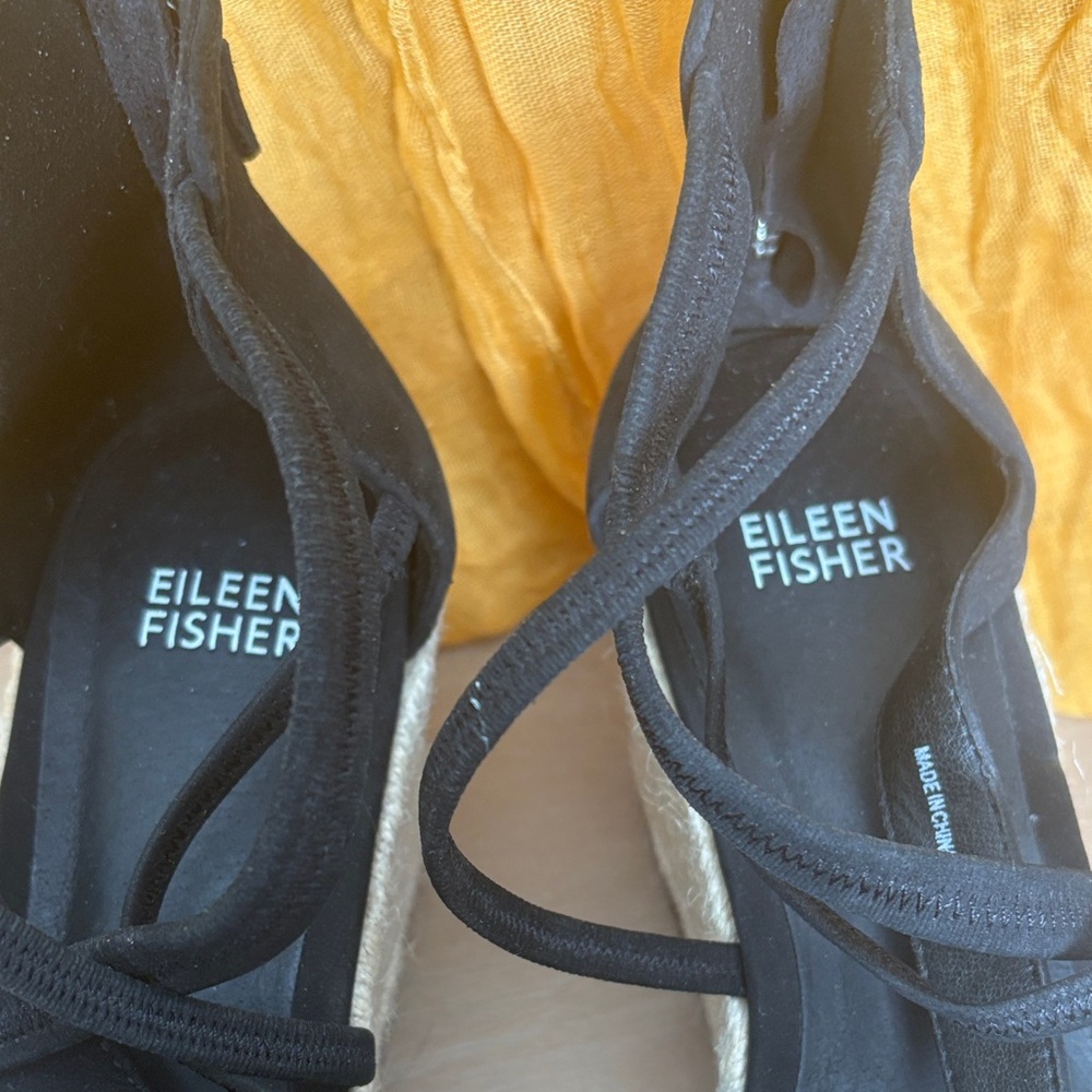 Eileen Fisher WANDA Black Strappy Espadrille Wedge Sandals - 7 1/2 NWOB - Picture 5 of 9